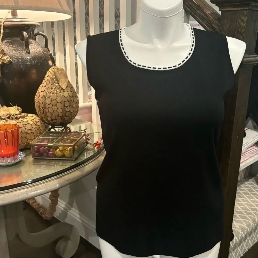 Misook Black Scoop Neck Tank with Ecru Trim size XL